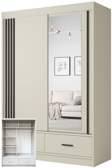 CA34-15 szafa przesuwna z szufladami lustrem lamelami cashmere kaszmir UCD