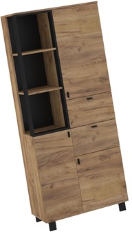 meble GAVES 10 szafka wysoki regał z szufladami drzwiami dąb craft z czarny