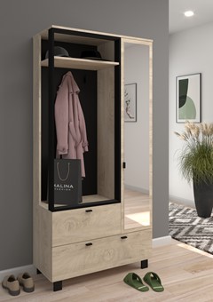 meble GAVES 05 przedpokój garderoba z lustrem loft dąb endgrain czarny
