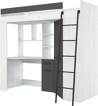 Łóżko piętrowe z biurkiem szafą narożną antresola FLO P craft biały grafit