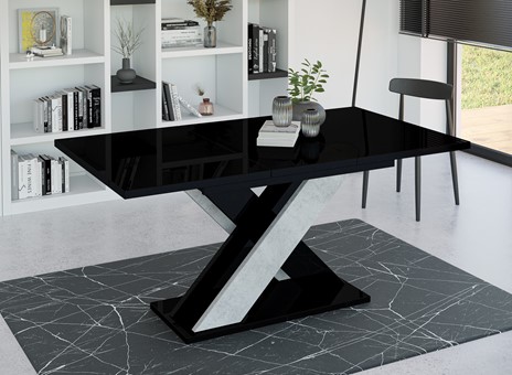 XAO nowoczesny stół rozkładany do salonu 120/160x90 czarny połysk / beton