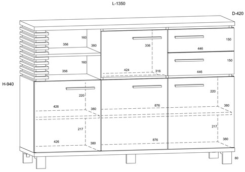 meble MILAR 04 komoda z szufladami 4d2s dąb cremona granada migdał / czarny