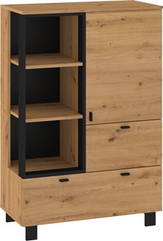 meble GAVES 06 niski regał na książki z szufladami loft dąb artisan czarny