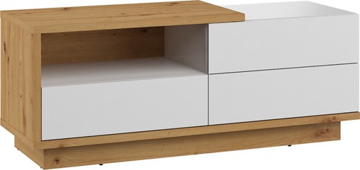 meble BRITA 20 komoda stolik szafka RTV z szufladą dąb artisan biały połysk