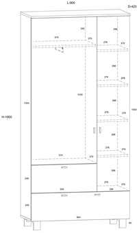 meble GAVES 14 szafa z drążkiem półkami do przedpokoju dąb artisan czarny