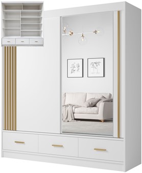 CA25-20 szafa przesuwna z szufladami lustrem lamelami do sypialni biała UZP