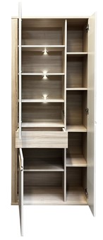 meble SOLO 02 duża witryna do salonu z szufladą dąb riva cashmere kaszmir
