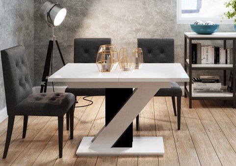 MEVA nowoczesny stół rozkładany do salonu jadalni 120x80 biały p. czarny p.