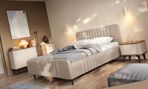 meble AURENA #7 sypialnia łóżko tapicerowane komoda szafka nocna cashmere