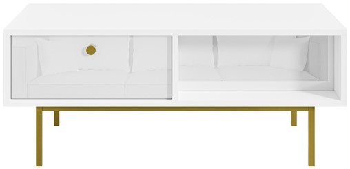 FLOW ława nowoczesny stolik kawowy z szufladą do salonu biały biały połysk