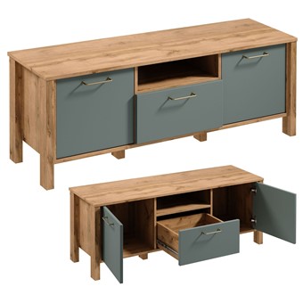meble INDYGO RTV1S komoda stolik szafka RTV z szufladą dąb wotan zieleń