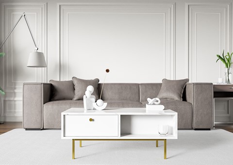 FLOW ława nowoczesny stolik kawowy z szufladą do salonu biały marmur biały