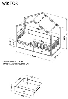 WIKTOR łóżko sosnowe domek bez materacy