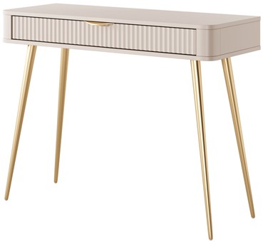 meble LENTA J konsola toaletka z szufladą na nóżkach do sypialni beż złoty
