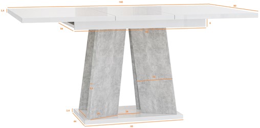 MUFO nowoczesny stół rozkładany do salonu 120/160x90 czarny połysk / beton