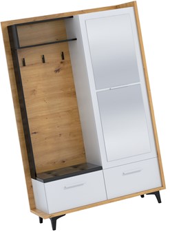 meble DOX 05 garderoba przedpokój z siedziskiem lustrem artisan biały czarn