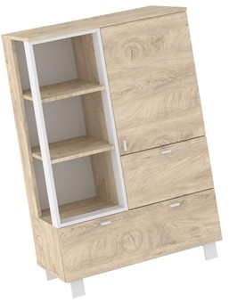 meble GAVES 06 niski regał na książki z szufladami loft dąb endgrain biały