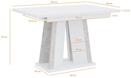 DOHA nowoczesny stół rozkładany do salonu jadalni 120x80 biały połysk beton