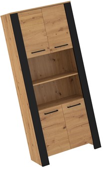 meble DELIS 09 wysoki regał z drzwiami półkami dąb artisan czarny