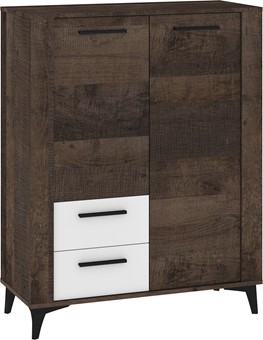 meble MIGES 08 regał z szufladami drzwiami na nóżkach dąb grange biały poły