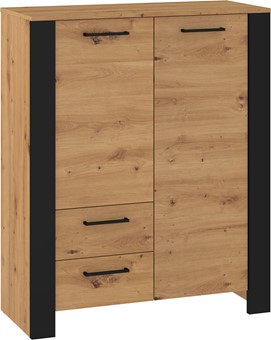 meble DELIS 08 regał z drzwiami szufladami do salonu dąb artisan czarny