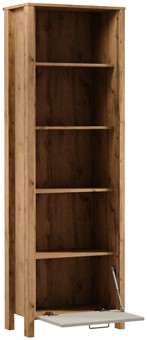 meble INDYGO R1K wąski regał z półkami drzwiami otwarty dąb wotan beż