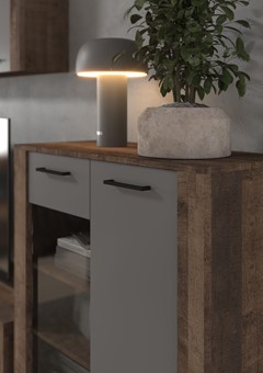 meble DELIS 15 wysoka wąska witryna do salonu dąb grange grafit