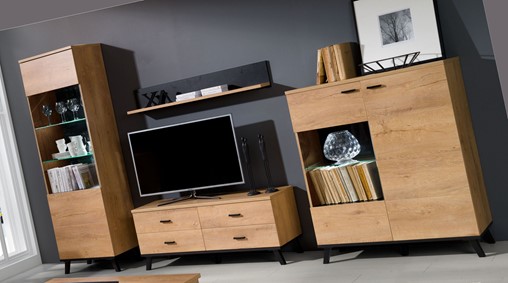 meble JOHN 2 #5 pokojowe witryna szafka RTV półka wisząca komoda dąb lefkas