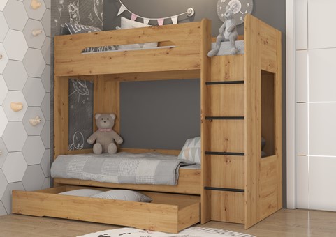 Łóżko piętrowe dziecięce młodzieżowe 2 osobowe 80x200 BLIN dąb artisan
