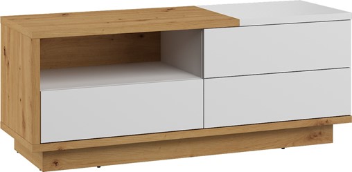 meble BRITA 20 komoda stolik szafka RTV z szufladą dąb artisan biały połysk