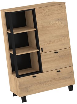 meble GAVES 06 niski regał na książki z szufladami loft dąb cremona czarny