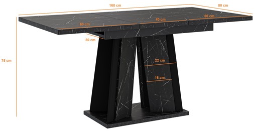 DOHA nowoczesny stół rozkładany do salonu jadalni 120x80 czarny poł./ beton