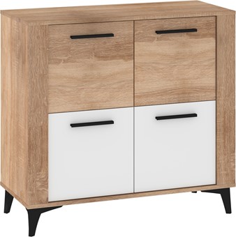 meble MIGES 04 szafka komoda z drzwiami do salonu dąb sonoma biały połysk