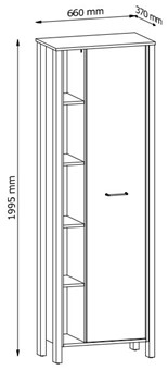 meble INDYGO R1D wąski regał z półkami drzwiami zamknięty dąb wotan zieleń