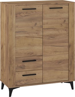 meble MIGES 08 regał z szufladami drzwiami na nóżkach dąb craft złoty