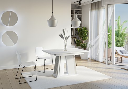 DOHA nowoczesny stół rozkładany do salonu jadalni 120x80 biały mat / beton