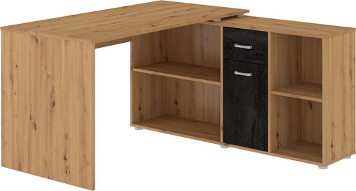 BIT P biurko narożne proste przestawne gamingowe dąb artisan beton czarny