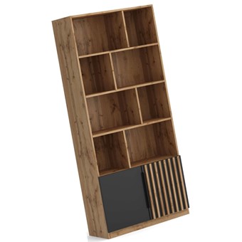 meble RISE 02 duży regał na książki z półkami lamelami dąb artisan czarny