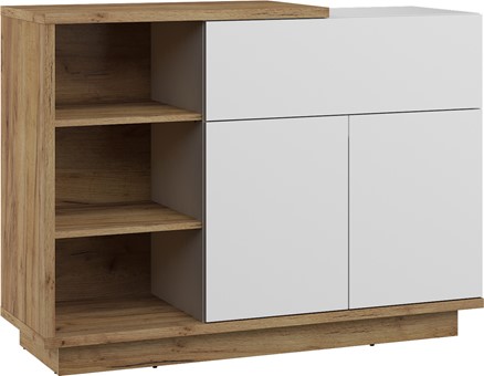 meble BRITA 06 szafka komoda z półkami drzwiami dąb craft złoty biały połys