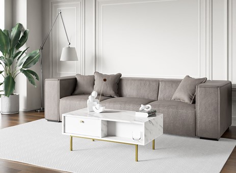 FLOW ława nowoczesny stolik kawowy z szufladą do salonu biały marmur biały