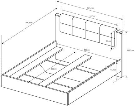 Meble DENAR N industrialne łóżko 160 bez materaca pojemnika loft dąb matera