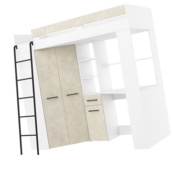 Łóżko piętrowe z biurkiem szafą narożną antresola FLO L biały gran. migdał