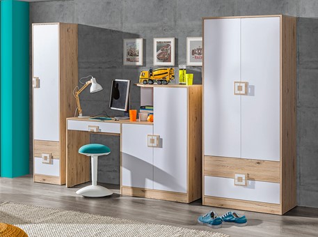 meble NICO #2 młodzieżowe meblościanka regał biurko szafa dąb biały dąb