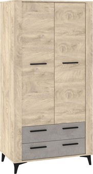 meble MIGES 12 szafa z szufladami drążkiem na nóżkach dąb endgrain beton sz