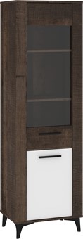 meble MIGES 15 wysoka witryna do salonu na nóżkach dąb grange biały połysk
