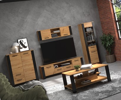 meble DELIS #2 regał szafka RTV wytryna półka stolik kawowy dąb artisan cza