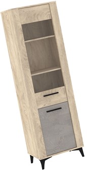 meble MIGES 15 wysoka witryna do salonu na nóżkach dąb endgrain beton szary