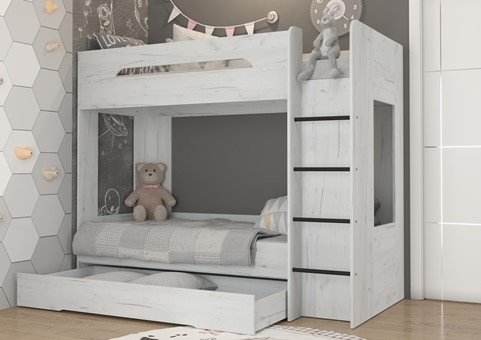 Łóżko piętrowe dziecięce młodzieżowe 2 osobowe 80x200 BLIN dąb craft biały