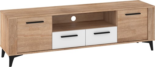 meble MIGES 11 komoda stolik szafka RTV z szufladami dąb sonoma biały połys