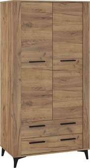 meble MIGES 12 szafa z szufladami drążkiem na nóżkach dąb craft złoty